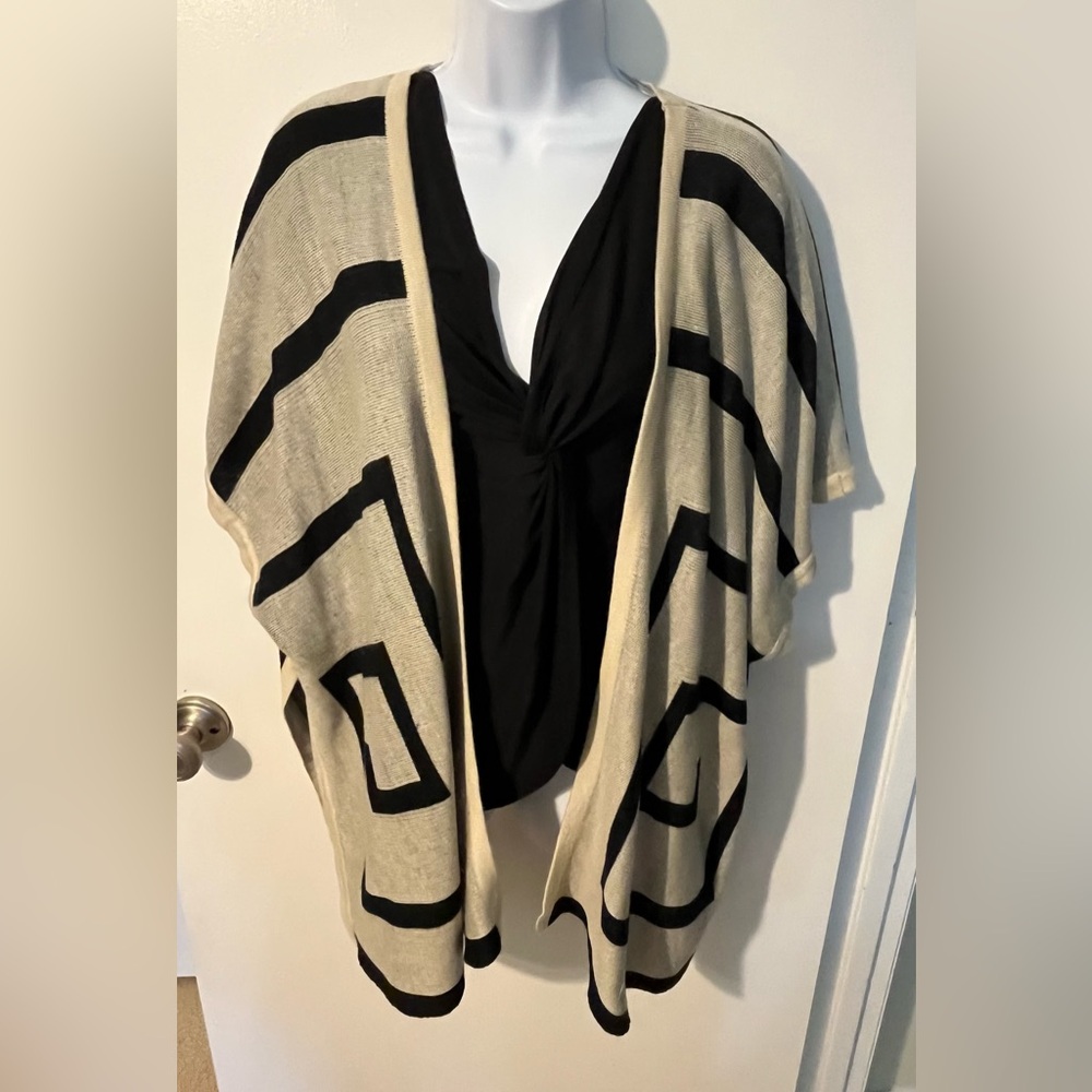 Zinga Black and Cream Striped Cardigan button sides. S /M